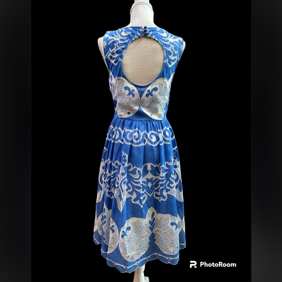 Tracey Reese by Anthropologie blue white eyelet dress sleeveless NWT sz 12 - Picture 6 of 17